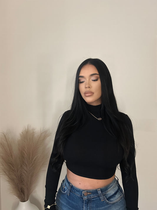 Kim Mock Neck Top (Black)